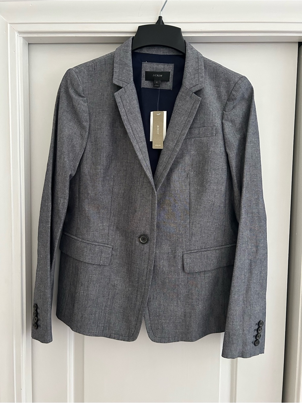 J. Crew Women's Blue/Gray Single-Button Notch-Lapel Blazer